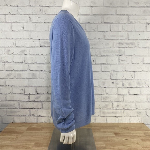 Brooks Brother Sweater Men's Large V-Neck Long Sleeve Blue Linen Blend 346 *FLAW - Picture 8 of 14
